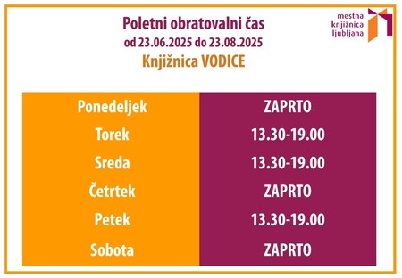 Poletni urnik Knjižnica Vodice 2025
